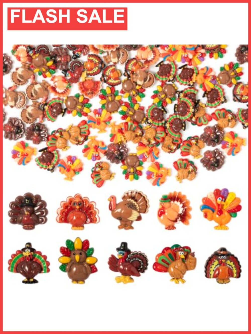 100Pcs Thanksgiving Resin Charms, Turkeys Flatback Charms for DIY Craft